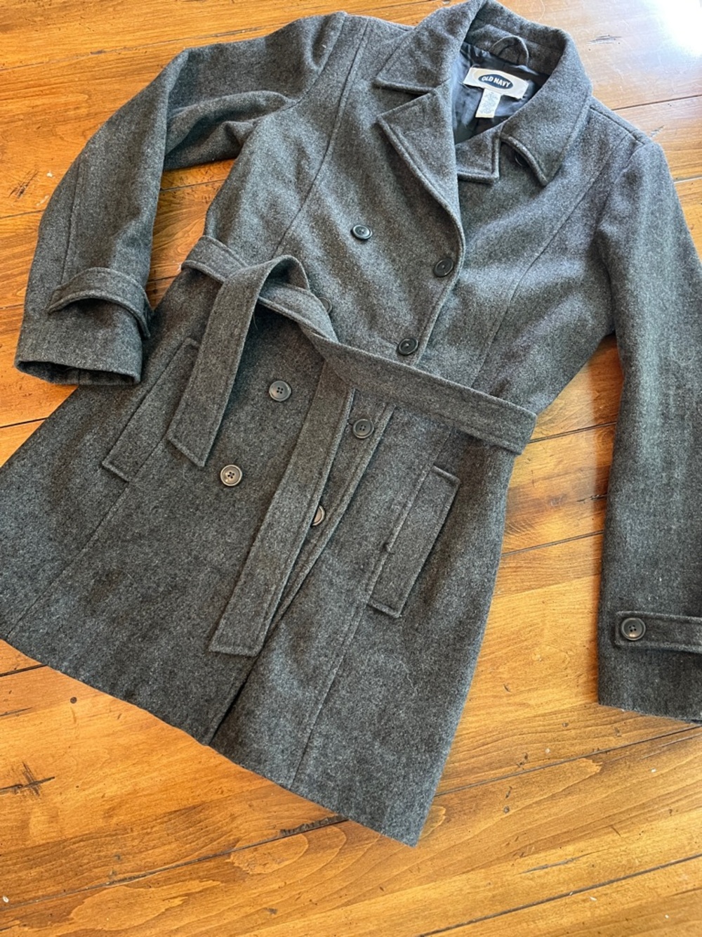Old Navy Women's Dark Gray Belted Wool-Blend Peacoat